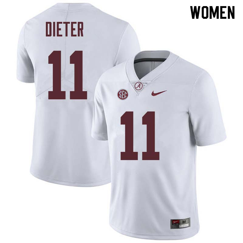 Women #11 Gehrig Dieter Alabama Crimson Tide College Football Jerseys Sale-White
